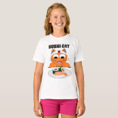 SUSHI CAT Cartoon Cat Eats Sushi Funny T-Shirt (Vorne ganz)