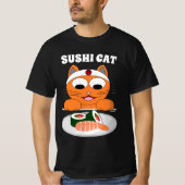 SUSHI CAT Cartoon Cat Humorurisch T-Shirt (Vorderseite)