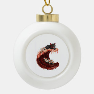 Sushi Cat Dreams Quirky Japanisches Essen Kitty Keramik Kugel-Ornament