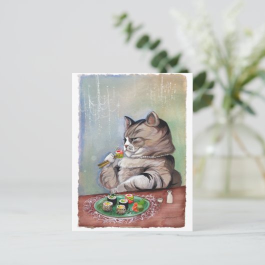 Sushi Cat Extravagant Fest Postkarte (Stehend Vorderseite)
