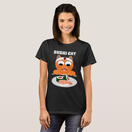 SUSHI CAT Ginger Kitty mit Sushi Funny T-Shirt (Vorne ganz)