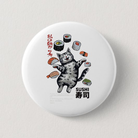 Sushi Cat Harajuku Tokyo Japan Cat Caf Button (Vorderseite)
