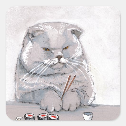 Sushi Cat Herr Grumps ©CSiravo Quadratischer Aufkleber (Vorderseite)