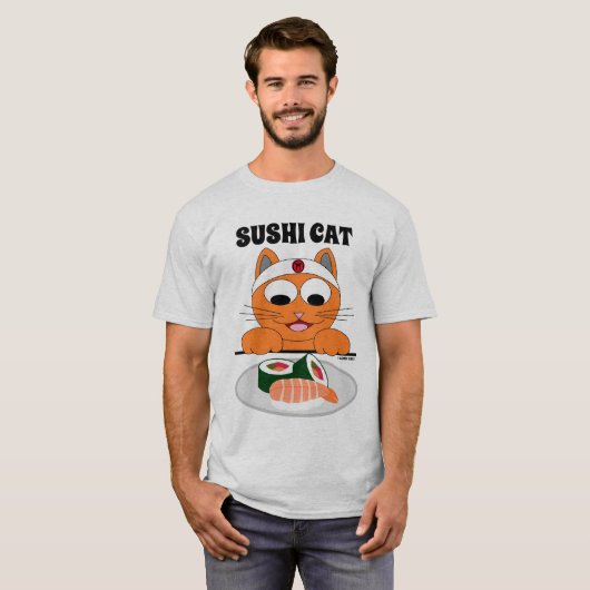 SUSHI CAT Japanisch Samurai Cat T-Shirt (Vorne ganz)
