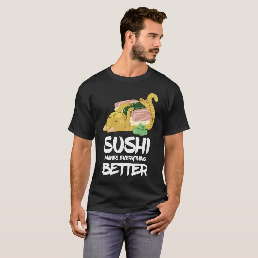 Sushi Cat macht alles besser zum japanischen Resta T-Shirt (Vorne ganz)