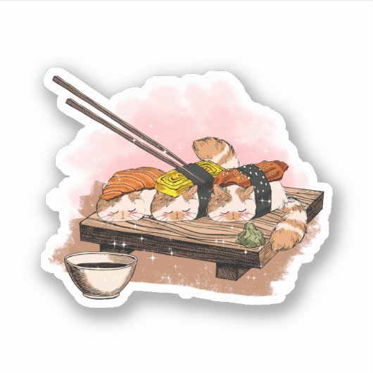 Sushi Cat Niedlich Yummy Cat Aufkleber (Vorderseite)
