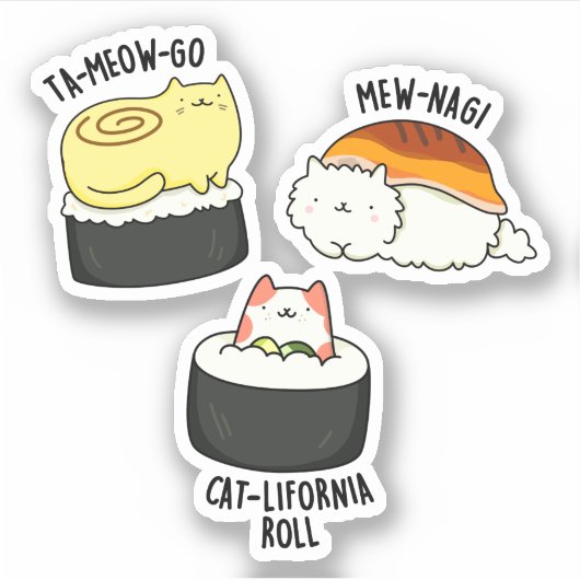 Sushi Cats Funny Sushi Pun Aufkleber (Vorderseite)