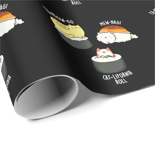 Sushi Cats Funny Sushi Pun Dark BG Geschenkpapier (Rolleneckpunkt)