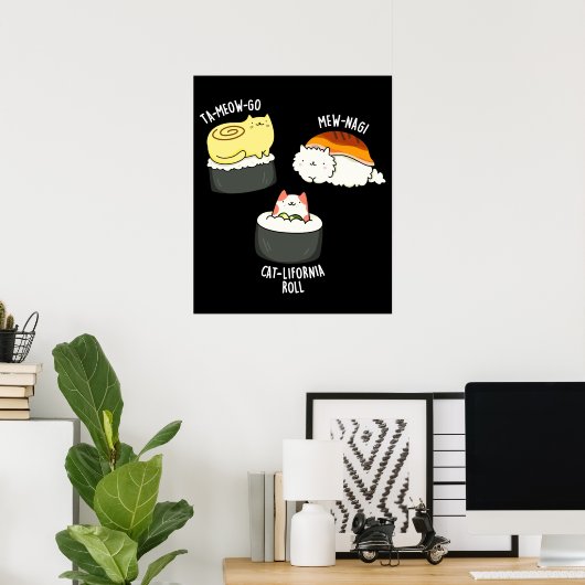 Sushi Cats Funny Sushi Pun Dark BG Poster (Heimbüro)