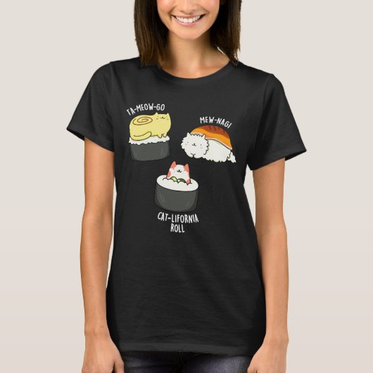 Sushi Cats Funny Sushi Pun Dark BG T-Shirt (Vorderseite)