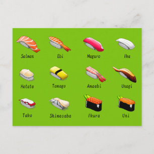 Sushi-Chart-Typen niedlicher japanischer Sushi-Leb Postkarte