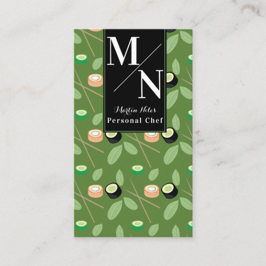 Sushi Chopsticks Grünes Muster Visitenkarte (Vorderseite)
