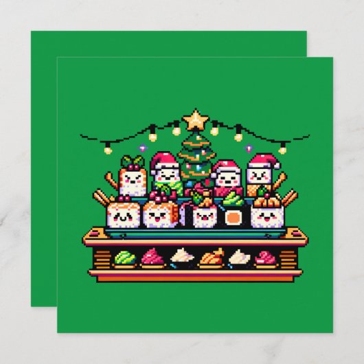 Sushi Christmas Celebration - festes 8-Bit Design Einladung (Vorne/Hinten)