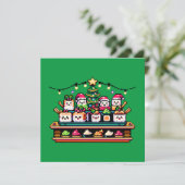 Sushi Christmas Celebration - festes 8-Bit Design Einladung (Stehend Vorderseite)