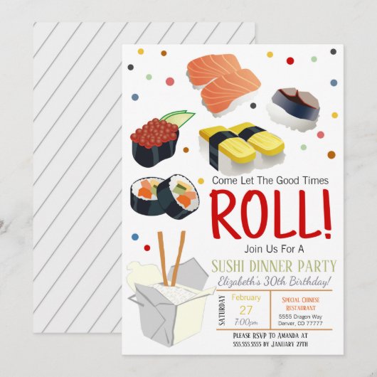 Sushi Dinner Party Einladung (Vorne/Hinten)