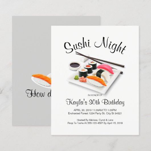 Sushi Dinner Party Einladungen (Vorne/Hinten)