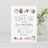 Sushi Einladung, Sushi Birthday, Sushi & Saki Einladung (Stehend Vorderseite)