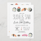 Sushi Einladung, Sushi Birthday, Sushi & Saki Einladung (Vorne/Hinten)