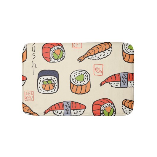 Sushi-Essen, nahtloses Muster-Design. Badematte (Vorderseite)
