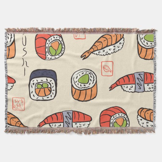 Sushi-Essen, nahtloses Muster-Design. Decke (Vorderseite)