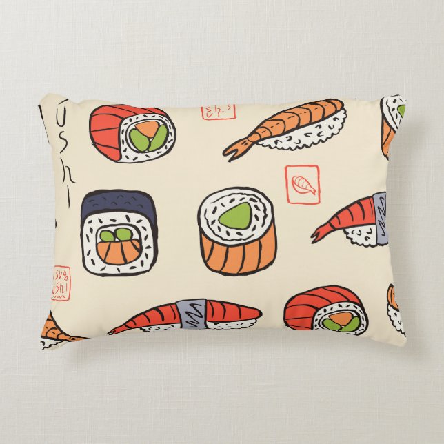 Sushi-Essen, nahtloses Muster-Design. Dekokissen (Vorderseite)