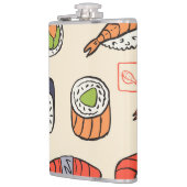 Sushi-Essen, nahtloses Muster-Design. Flachmann (Links)