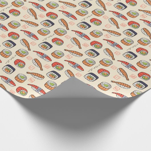 Sushi-Essen, nahtloses Muster-Design. Geschenkpapier (Ecke)