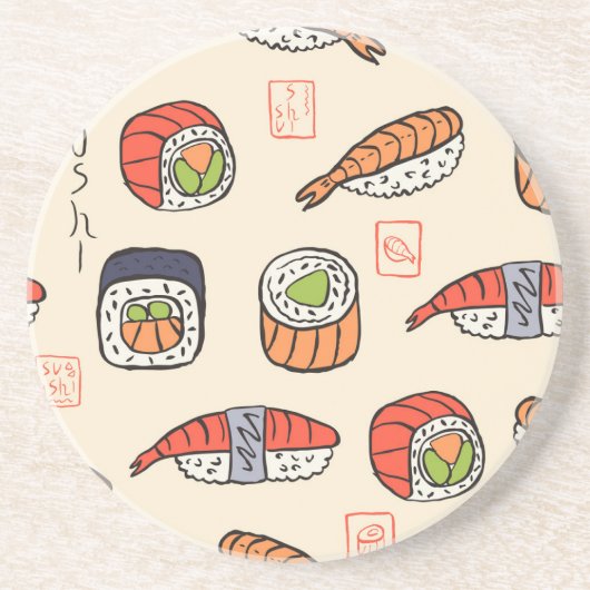 Sushi-Essen, nahtloses Muster-Design. Getränkeuntersetzer (Vorne)