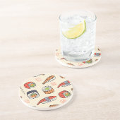 Sushi-Essen, nahtloses Muster-Design. Getränkeuntersetzer (Seite)