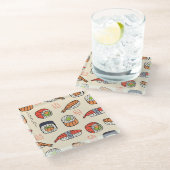 Sushi-Essen, nahtloses Muster-Design. Glasuntersetzer (Schrägansicht)