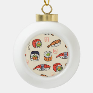 Sushi-Essen, nahtloses Muster-Design. Keramik Kugel-Ornament