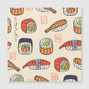 Sushi-Essen, nahtloses Muster-Design. Magnetkarte