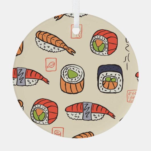 Sushi-Essen, nahtloses Muster-Design. Ornament Aus Glas (Rückseite)