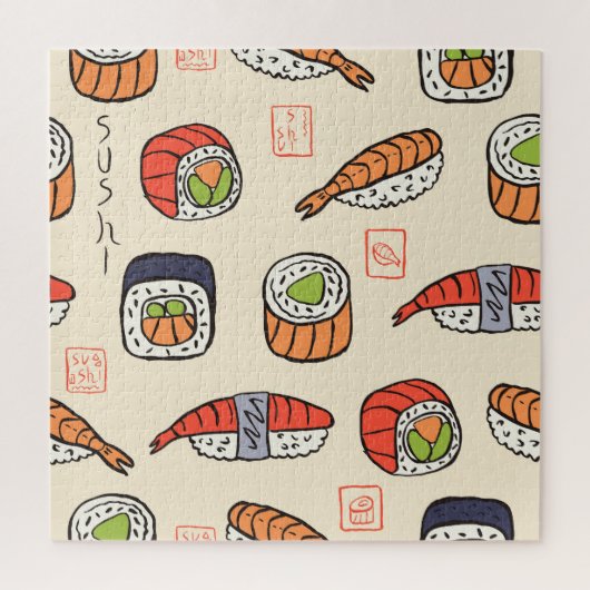 Sushi-Essen, nahtloses Muster-Design. Puzzle (Vertikal)
