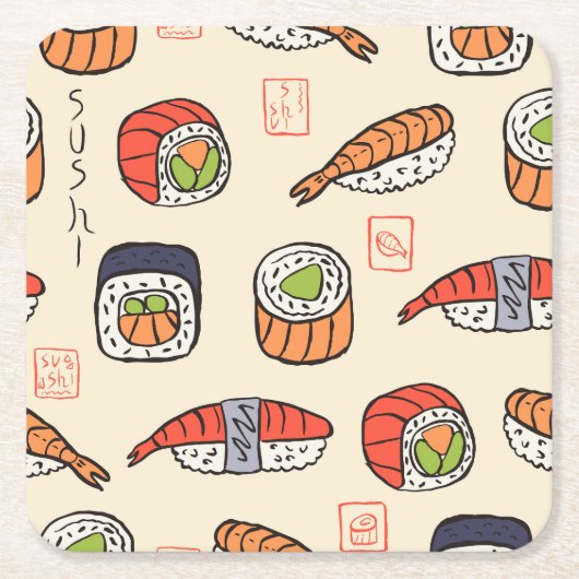 Sushi-Essen, nahtloses Muster-Design. Rechteckiger Pappuntersetzer (Vorderseite)