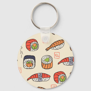 Sushi-Essen, nahtloses Muster-Design. Schlüsselanhänger