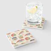 Sushi-Essen, nahtloses Muster-Design. Steinuntersetzer (Seitenansicht)