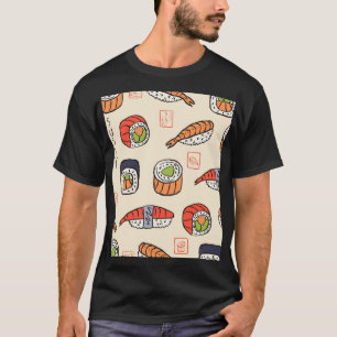 Sushi-Essen, nahtloses Muster-Design. T-Shirt