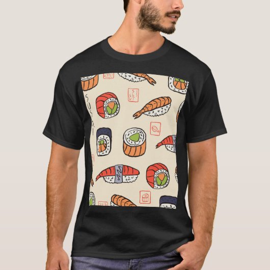 Sushi-Essen, nahtloses Muster-Design. T-Shirt (Vorderseite)