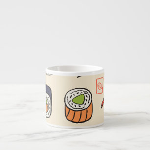 Sushi-Essen, nahtloses Musterdesign. Espressotasse