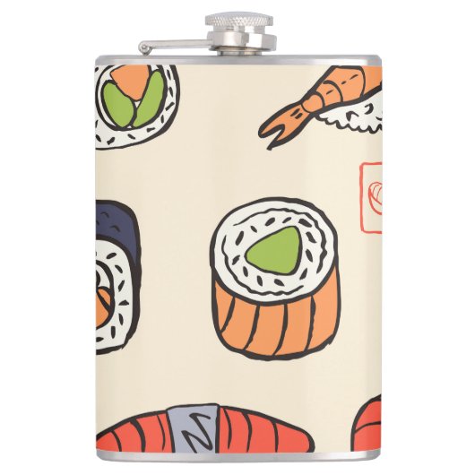 Sushi-Essen, nahtloses Musterdesign. Flachmann (Vorderseite)