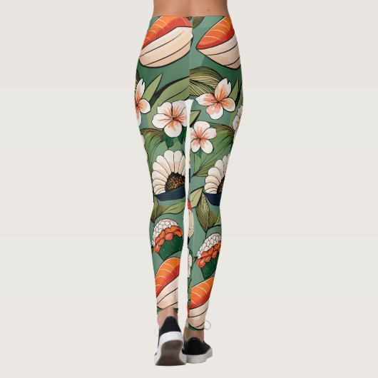 Sushi Floral Custom Muster Leggings (Rückseite)