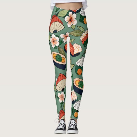Sushi Floral Custom Muster Leggings (Vorderseite)