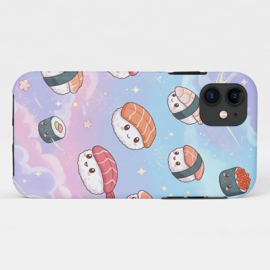 Sushi Flying in Pastel Galaxy Sky Case-Mate iPhone Hülle (Rückseite (Horizontal))