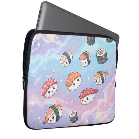 Sushi Flying in Pastel Galaxy Sky Laptopschutzhülle (Vorne Rechts)