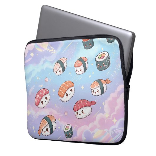 Sushi Flying in Pastel Galaxy Sky Laptopschutzhülle (Vorderseite Links)