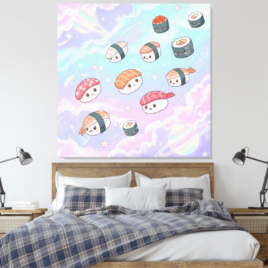 Sushi Flying in Pastel Galaxy Sky Leinwanddruck (Insitu (Schlafzimmer))