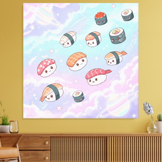 Sushi Flying in Pastel Galaxy Sky Leinwanddruck (Insitu (Wohnzimmer))