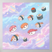 Sushi Flying in Pastel Galaxy Sky Poster (Vorne)