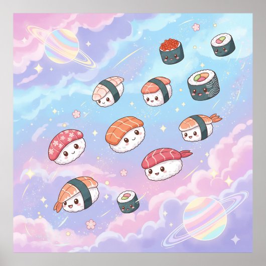Sushi Flying in Pastel Galaxy Sky Poster (Vorne)